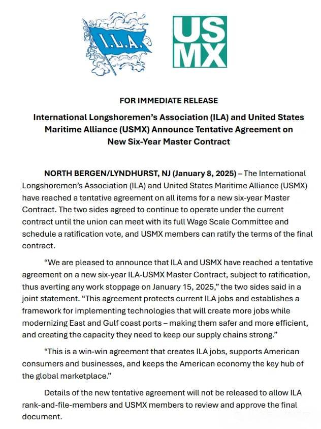 ILA and USMX agreement